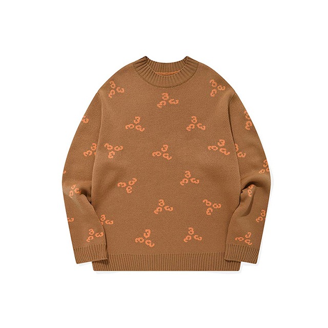 333 Pattern Knit Pullover/Brown