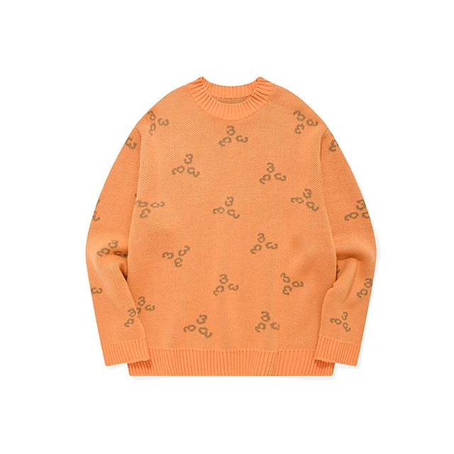 333 Pattern Knit Pullover/Orange